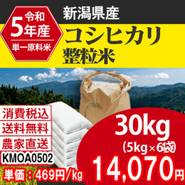 コシヒカリ 新潟県 5年産 整粒米 [KMOA05023-I-09] 30kg 【代引】