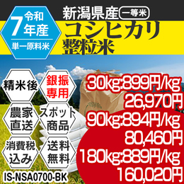 コシヒカリ 精白米 新潟県加茂 R7年 整粒米 【IS-NSA07003-BK-99】