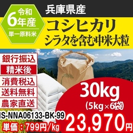 コシヒカリ シラタ多めの中米大粒 単売価 兵庫県 白米 銀行振込 IS-NNA06143-BK-99