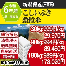 こしいぶき 整粒米 精白米 新潟県 R6年 精白米 銀行振込 IS-MOA06154-BK-99