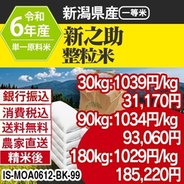 新之助 整粒米 精白米 新潟県 R6年 精白米 銀行振込 IS-MOA06123-BK-99