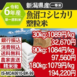 魚沼コシヒカリ 整粒米 新潟県 R6年 銀行振込 IS-MOA06103-BK-99