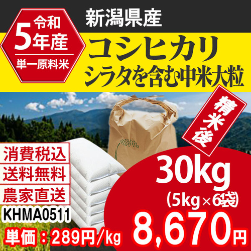 新潟県産コシヒカリ30kg令和3年（2021年) - 米/穀物